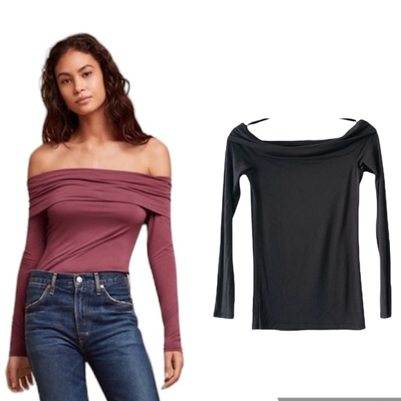 Aritzia Wilfred Off The Shoulder Grey Long Sleeve Bodel Top Size Medium - Picture 1 of 12